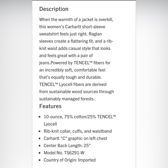 NWT Carhartt Women's Relaxed Fit French Terry Short-Sleeve Sweatshirt sz XS - Picture 5 of 6